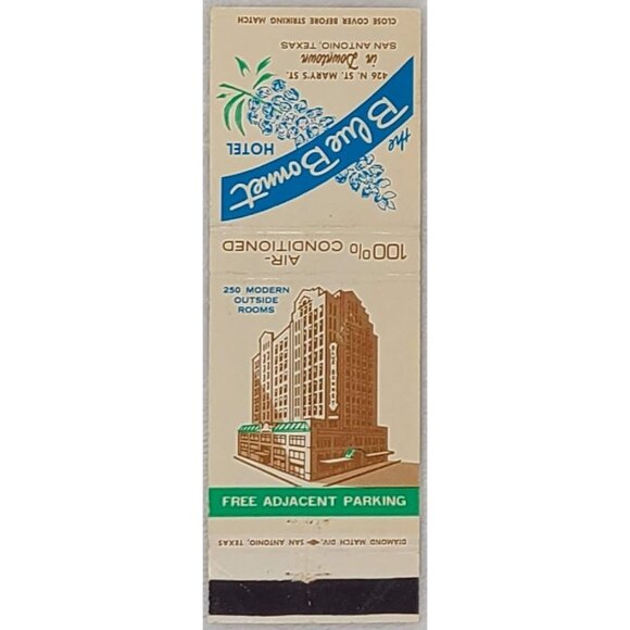 Front Strike Matchbook Cover Blue Bonnet Hotel San Antonio TX Texas - Picture 2 of 5